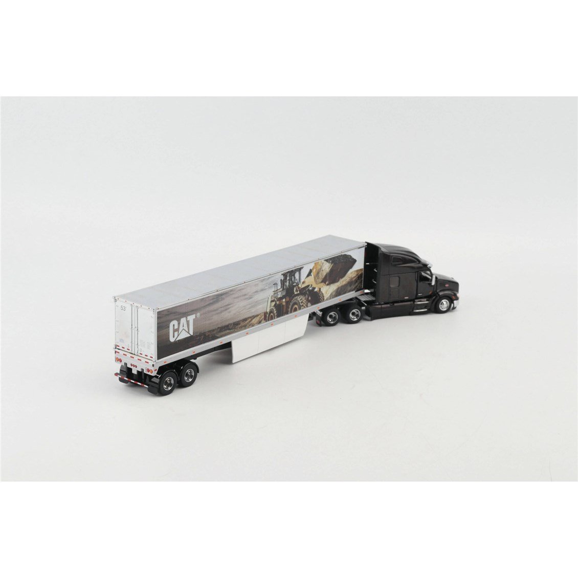 Diecast Masters 85768 1/50 Ölçek, Peterbilt 579 Yataklı, Yüksek Kabinli Çekici ve Cat Mural Treyler Dorse, Sergilemeye Hazır Me