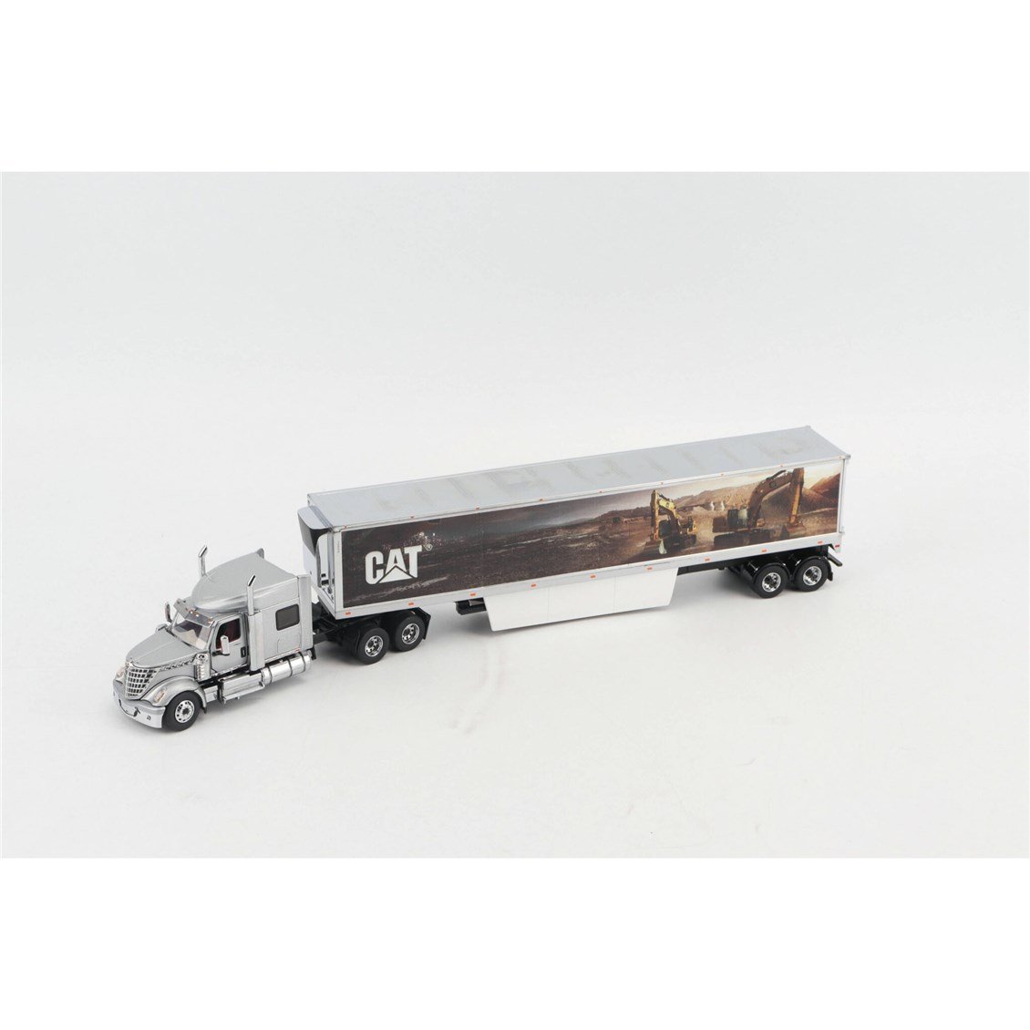 Diecast Masters 85769 1/50 Ölçek, International Lonestar Yataklı Çekici ve Cat Mural Treyler Dorse, Sergilemeye Hazır Metal İş