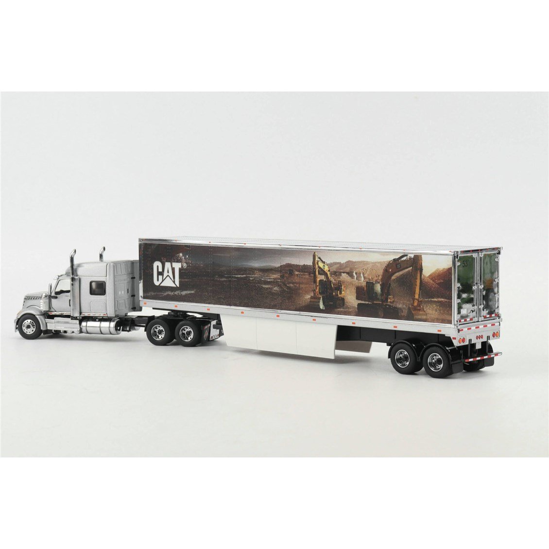 Diecast Masters 85769 1/50 Ölçek, International Lonestar Yataklı Çekici ve Cat Mural Treyler Dorse, Sergilemeye Hazır Metal İş