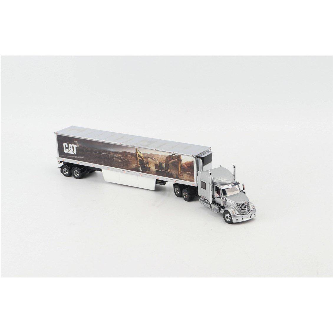 Diecast Masters 85769 1/50 Ölçek, International Lonestar Yataklı Çekici ve Cat Mural Treyler Dorse, Sergilemeye Hazır Metal İş