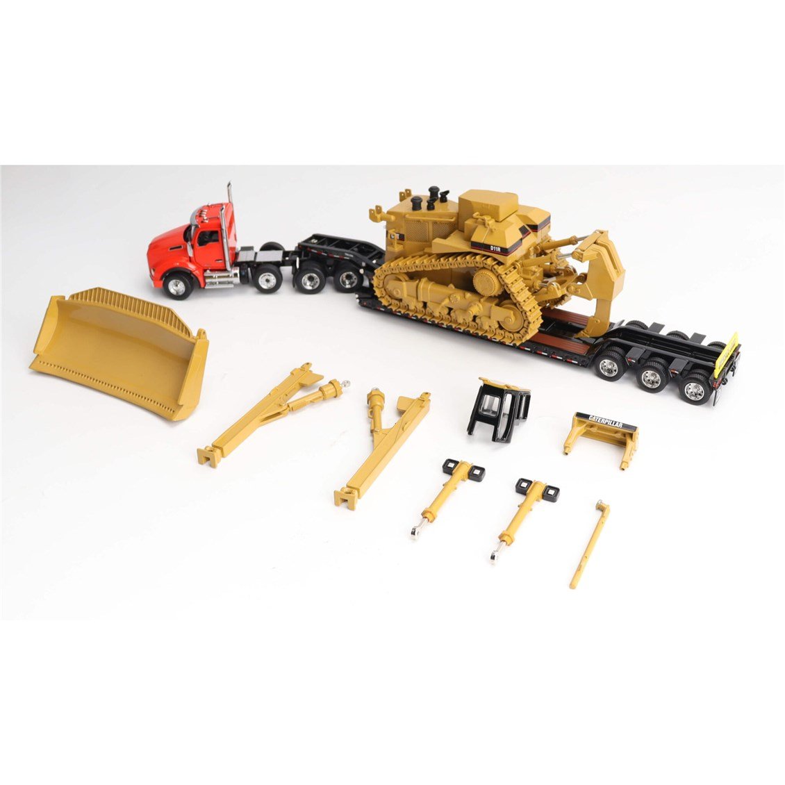 Diecast Masters 85787 1/50 Ölçek, Kenworth T880 Çekici, King TK120 Alçak Treyler Dorse ve Cat D11R Dozer, 3lü Set, Sergilemeye