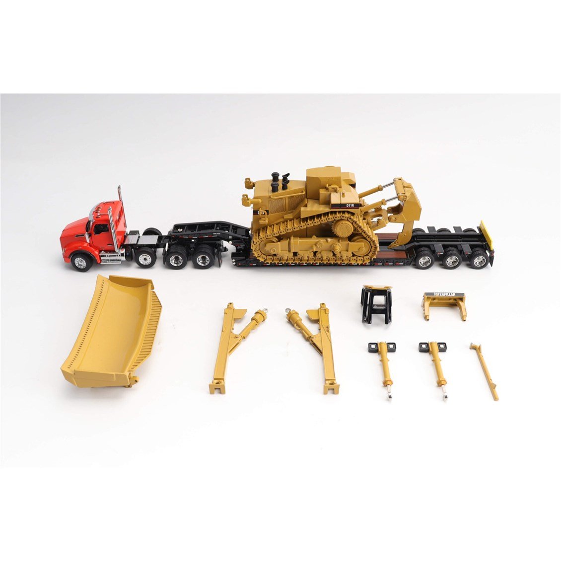 Diecast Masters 85787 1/50 Ölçek, Kenworth T880 Çekici, King TK120 Alçak Treyler Dorse ve Cat D11R Dozer, 3lü Set, Sergilemeye
