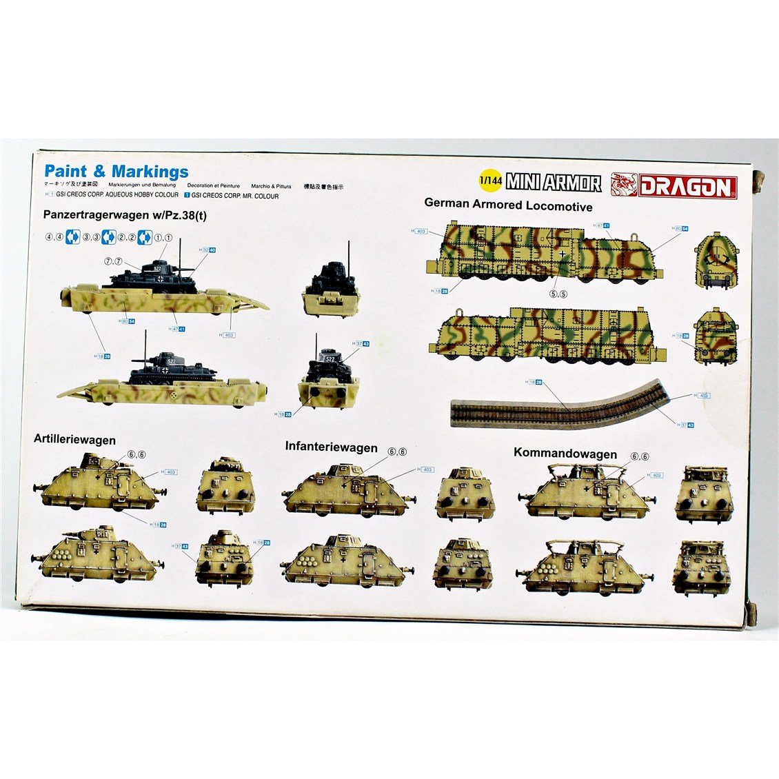 Dragon 14151 1/144 Ölçek, Alman Zırhlı Lokomotifi ile Keşif Aracı, Piyade Aracı, Komuta Aracı, ve Pz.38(t) Hafif Tanklı Wagonla