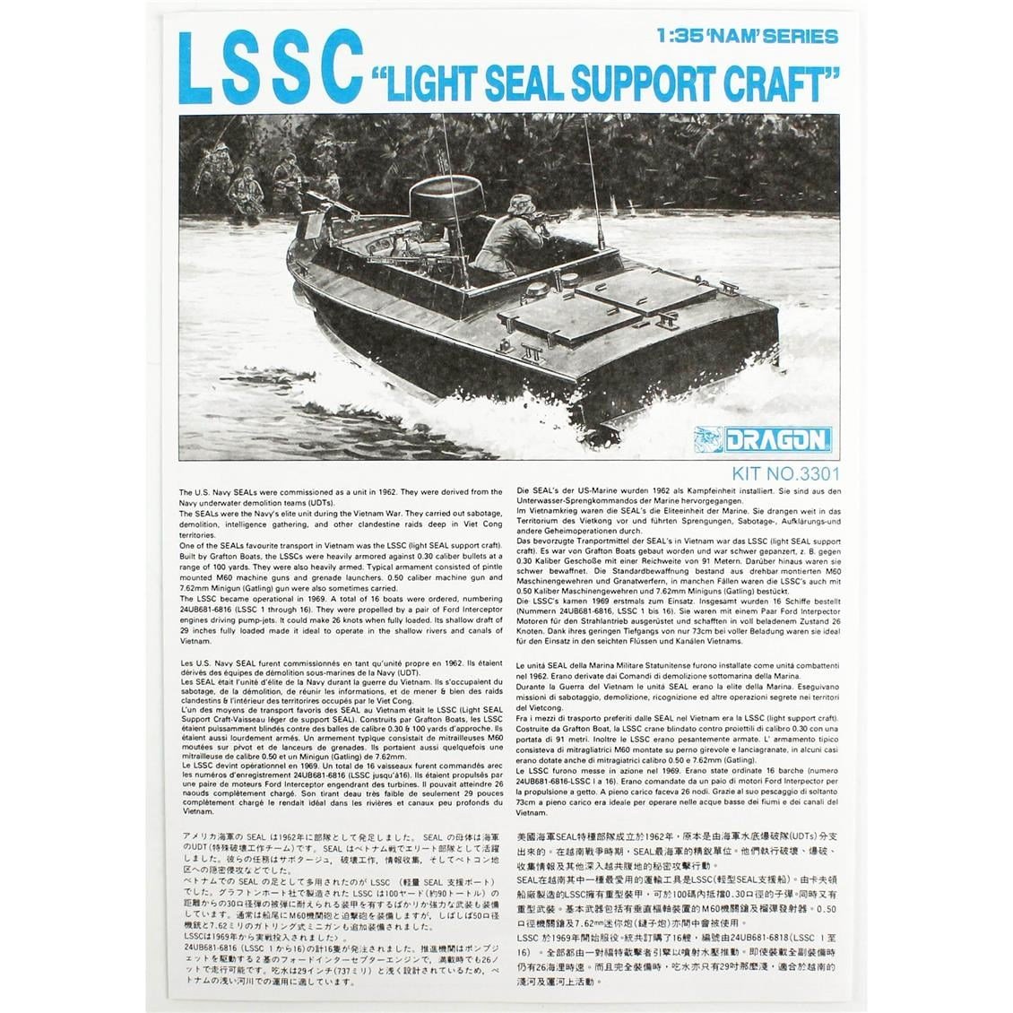 Dragon 3301 1/35 Ölçek, LSSC (Hafif SEAL Destek Teknesi) ve 6 Figür, Plastik Model Kiti
