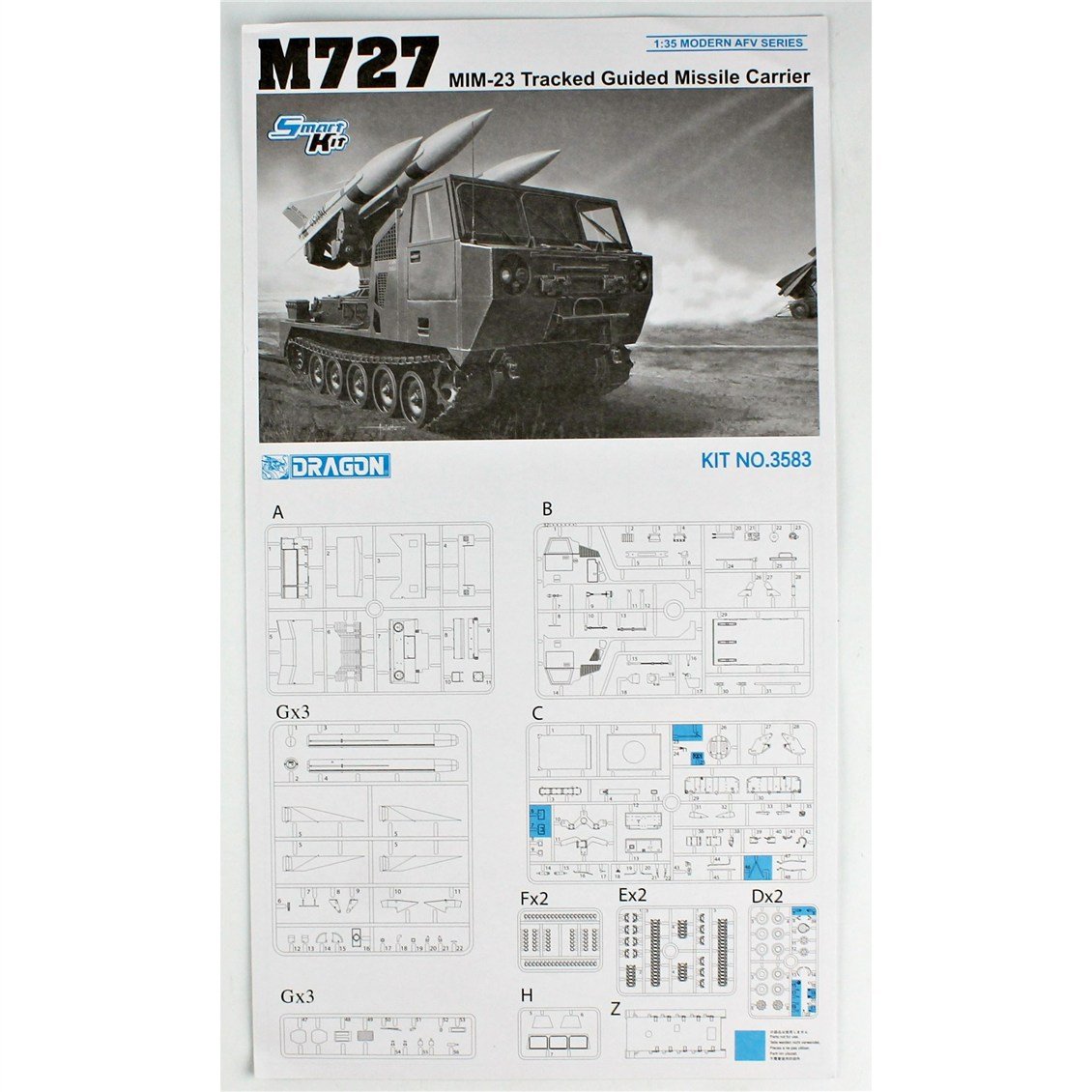 Dragon 3588 1/35 Ölçek, M727 Paletli Güdümlü Füze Taşıyıcı ve MIM-23 HAWK M192 Uçaksavar Füze Fırlatıcı Kombine Seti, Plastik M