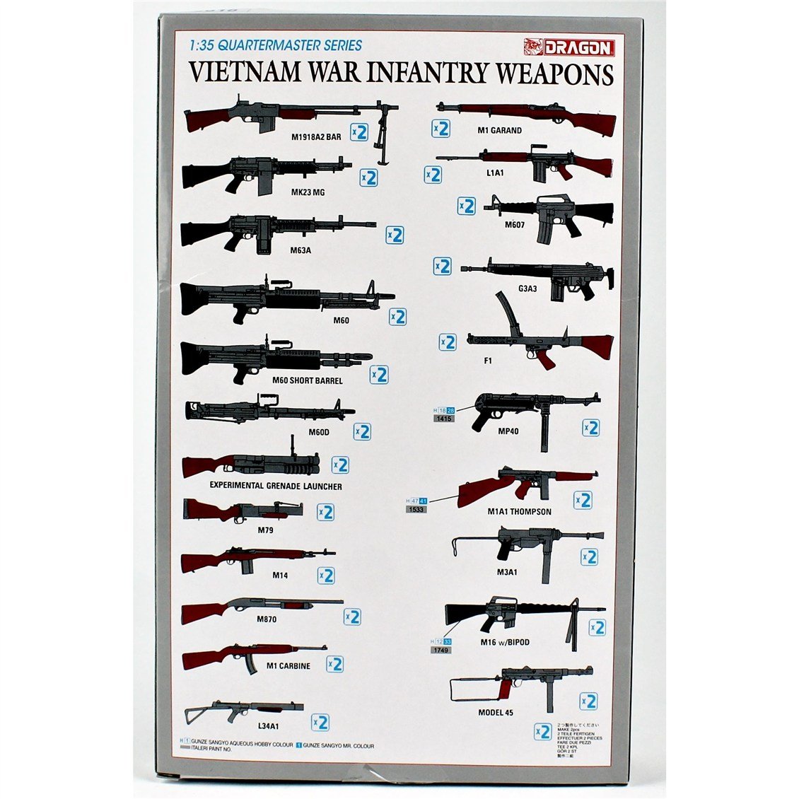 Dragon 3818 1/35 Ölçek, Vietnam Savaşı Piyade Silahları, 44 Adet, Plastik model Kiti