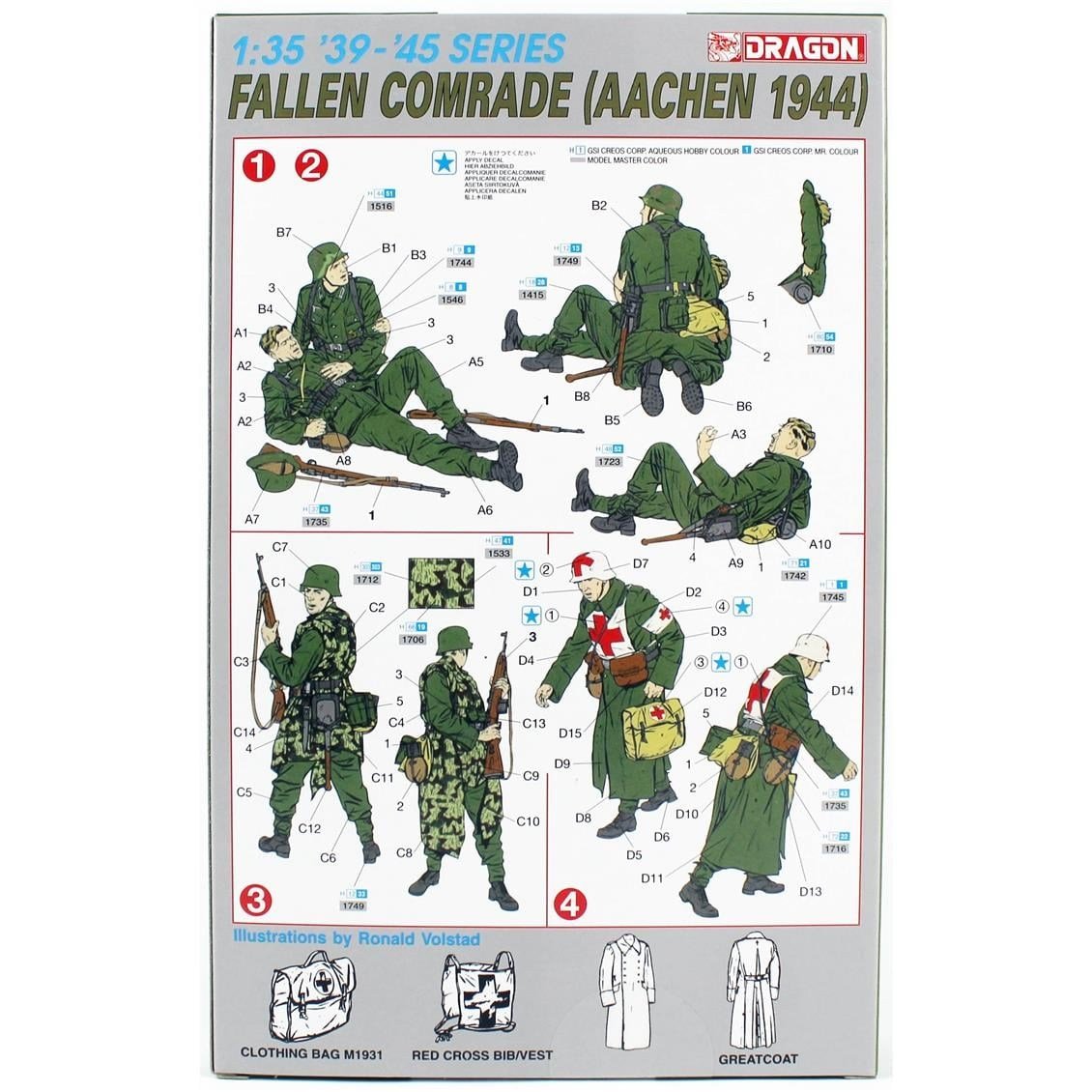 Dragon 6119 1/35 Ölçek, Yere Düşmüş Yoldaş ve Asker Figürleri (Aachen1944), Plastik Model Kiti
