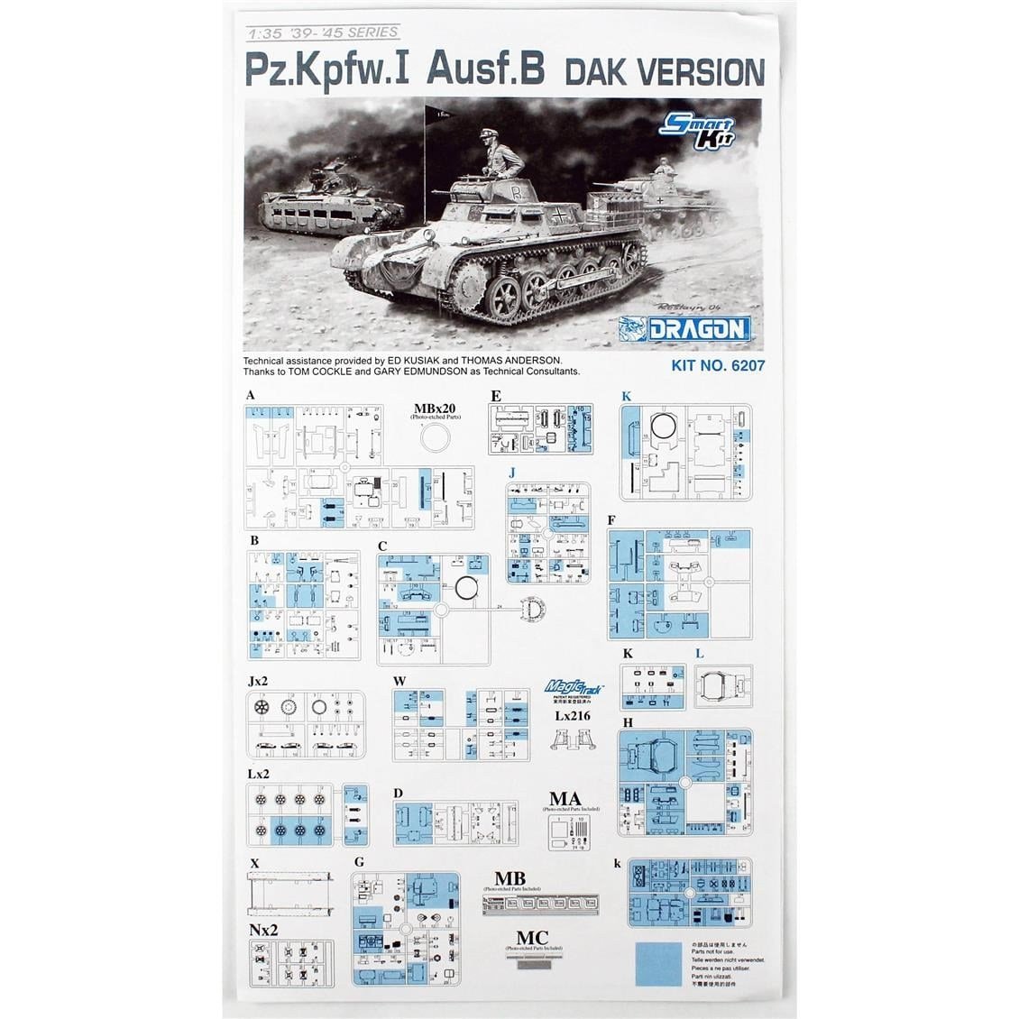 Dragon 6207 1/35 Ölçek, Pz.Kpfw. I Ausf.B Tankı, DAK Versiyonu, Plastik Model Kiti