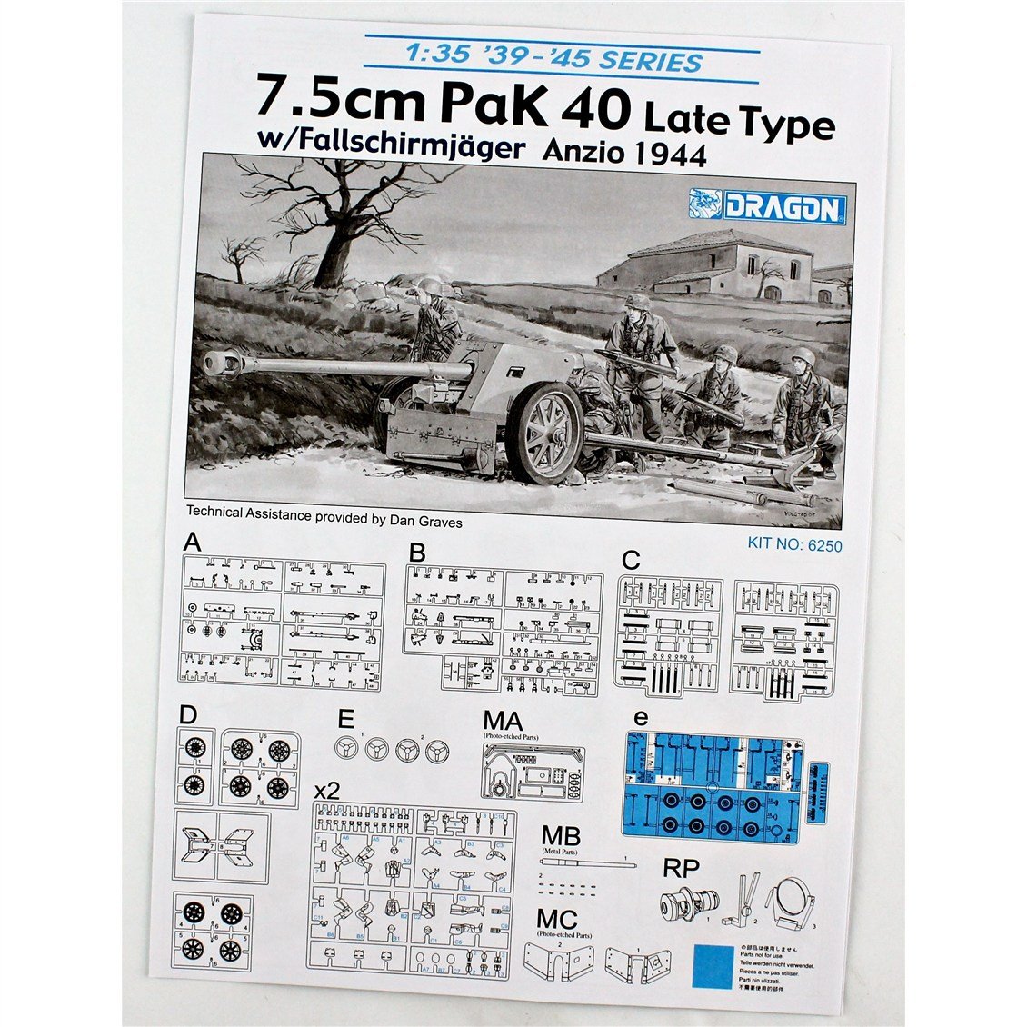 Dragon 6250 1/35 Ölçek ,7.5cm PaK 40 Geç Tip Çekili Top Ve Mürettebatı (Anzio 1944), Plastik Model Kiti