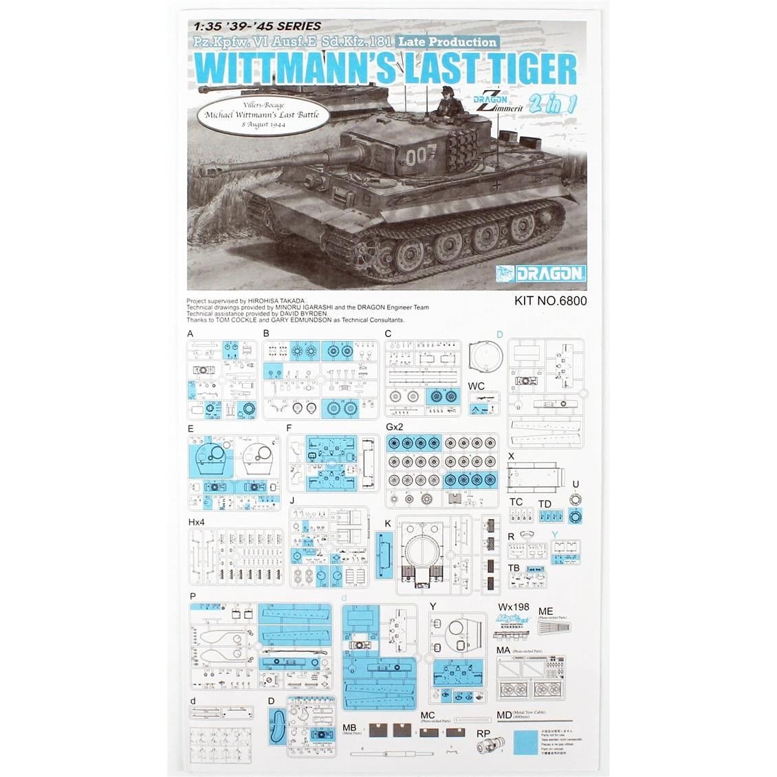 Dragon 6800 1/35 Ölçek, Tiger 1, Geç Dönem Wittmann'ın Son Tankı Plastik Model Kiti