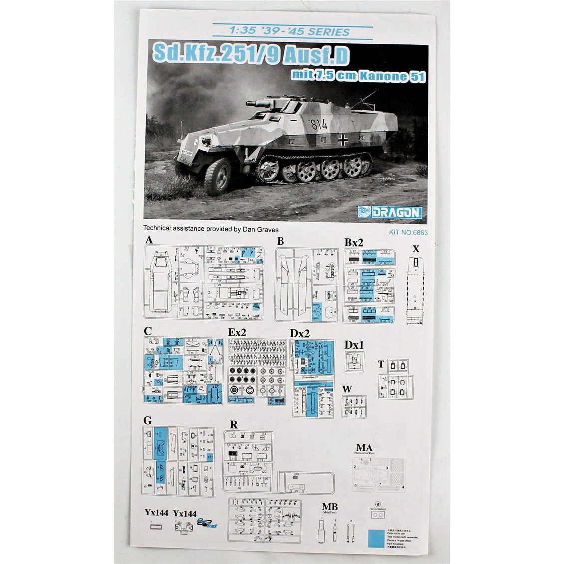 Dragon 6863 1/35 Ölçek, Sd.Kfz.251/9 Ausf.D Alman Yarı Paletli, Toplu, Piyade Taşıyıcı Plastik Model Kiti
