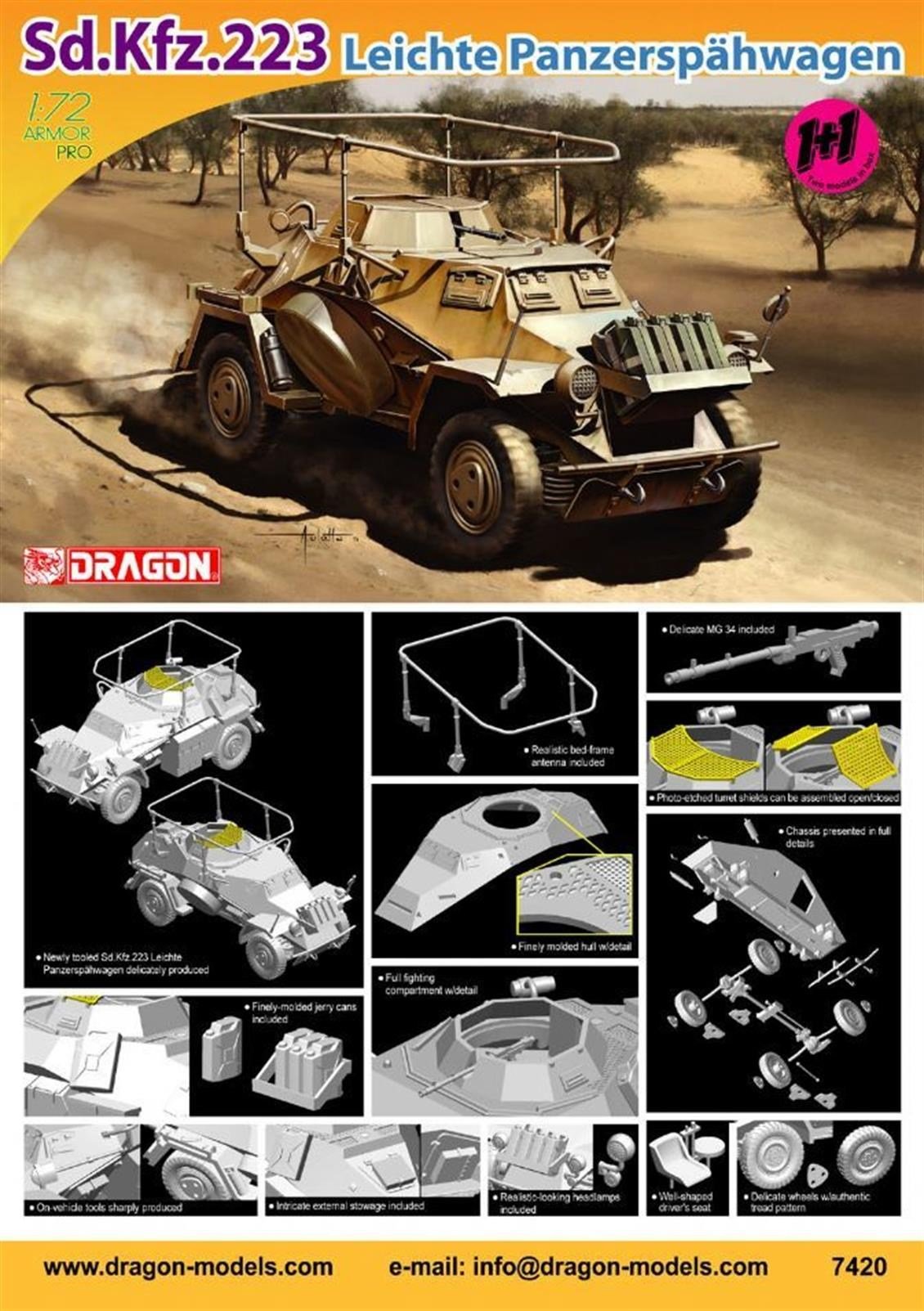 Dragon 7420 1/72 Ölçek, Sd.Kfz.223 Hafif Zırhlı Arac Plastik Model Kiti