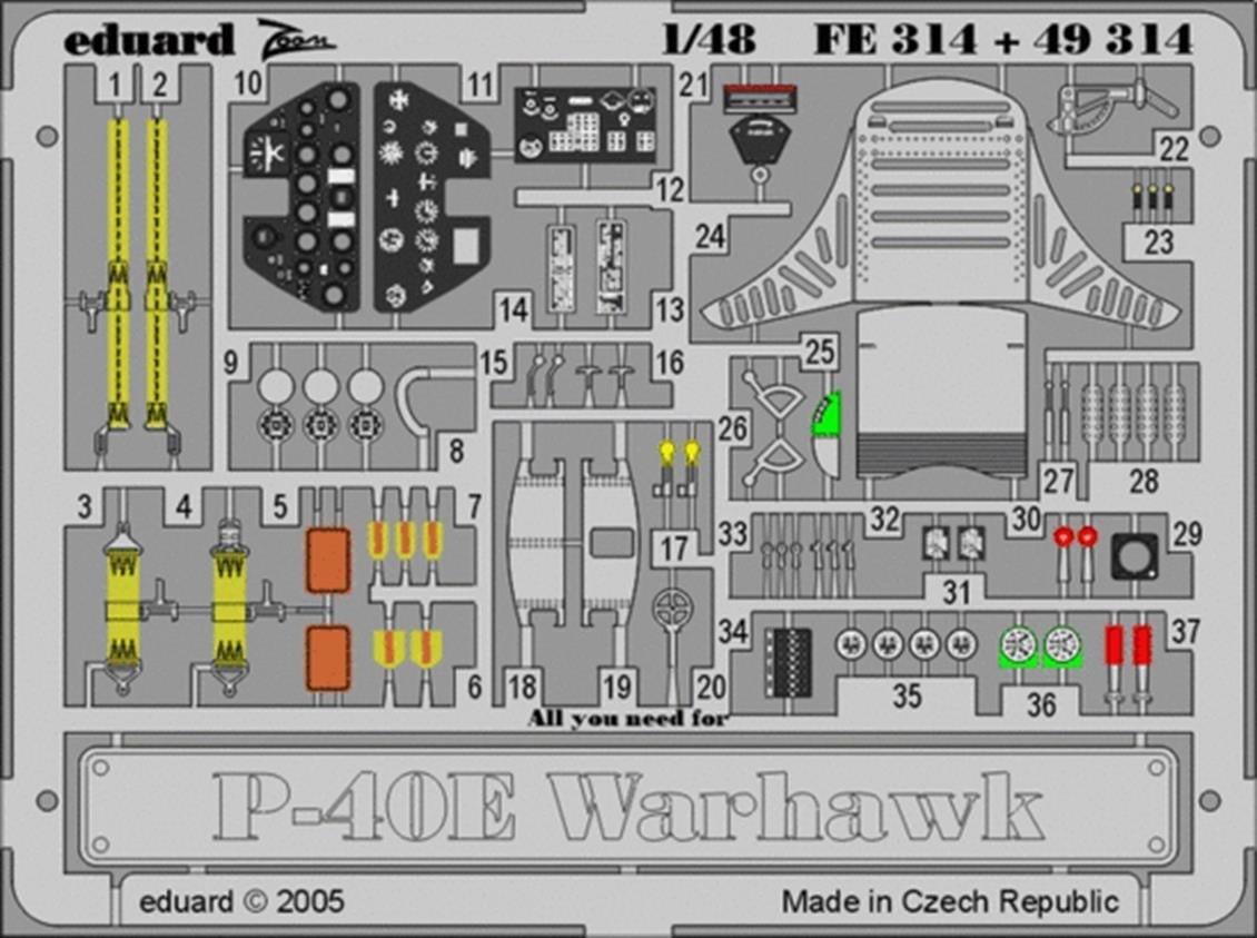 Eduard 49314 1/48 Ölçek, P-40E For Hasegawa Maket Detay S