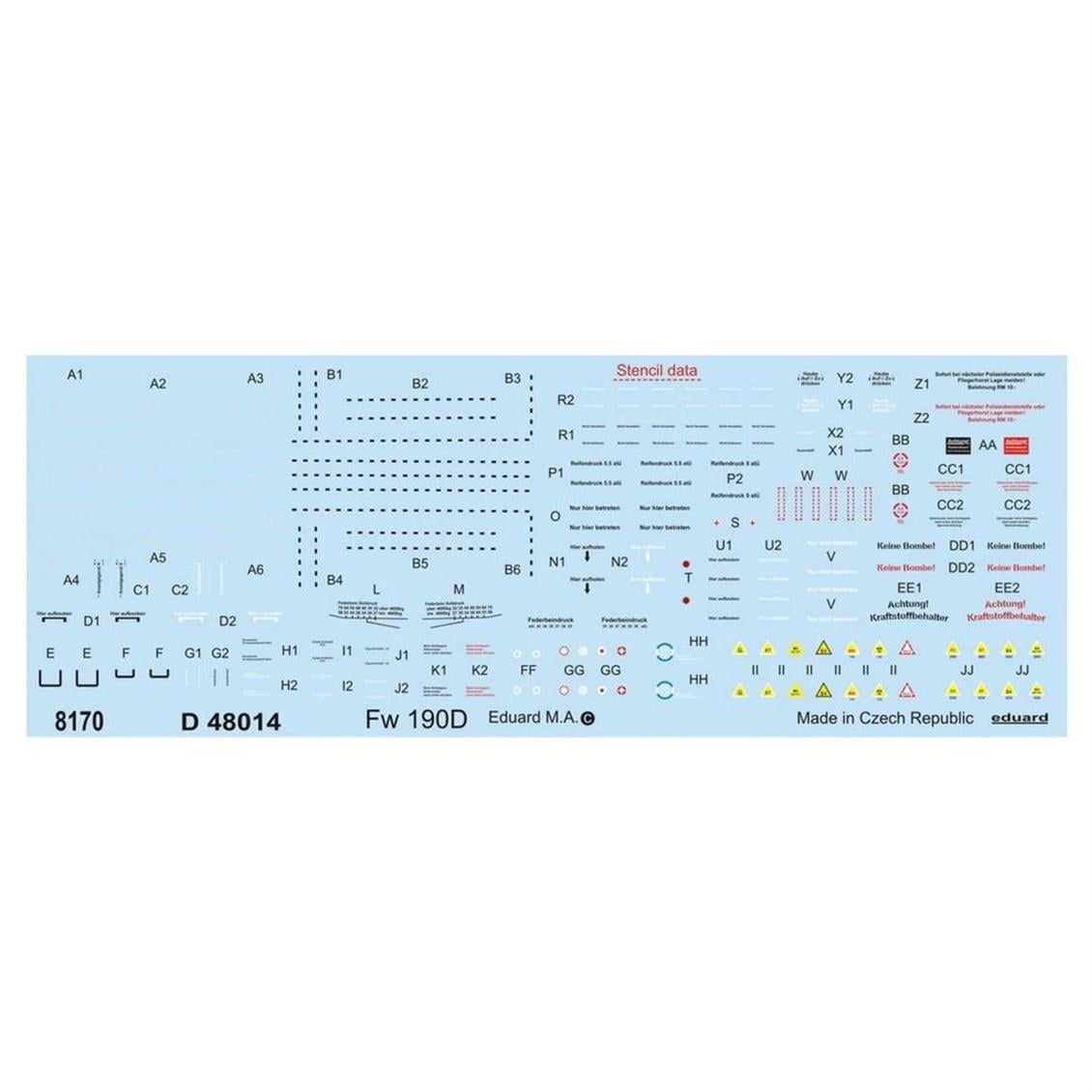 Eduard D48014 1/48 Ölçek, Fw 190D Stencils Maket Detay Se
