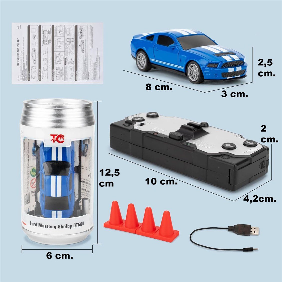 Ford Mustang GT500, Mavi, 1/60 Ölçek, 2.4Ghz 4 Kanal Uzaktan Kumandalı Araba