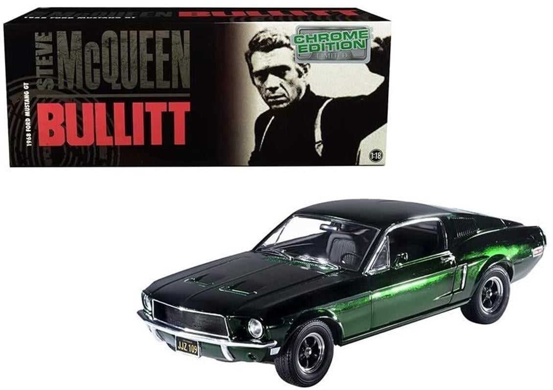 Greenlight 12823 1/18 Ölçek, 1968 Ford Mustang GT (Steve Mcqueen), Koyu Yeşil, Sergilemeye Hazır Metal Araba Modeli