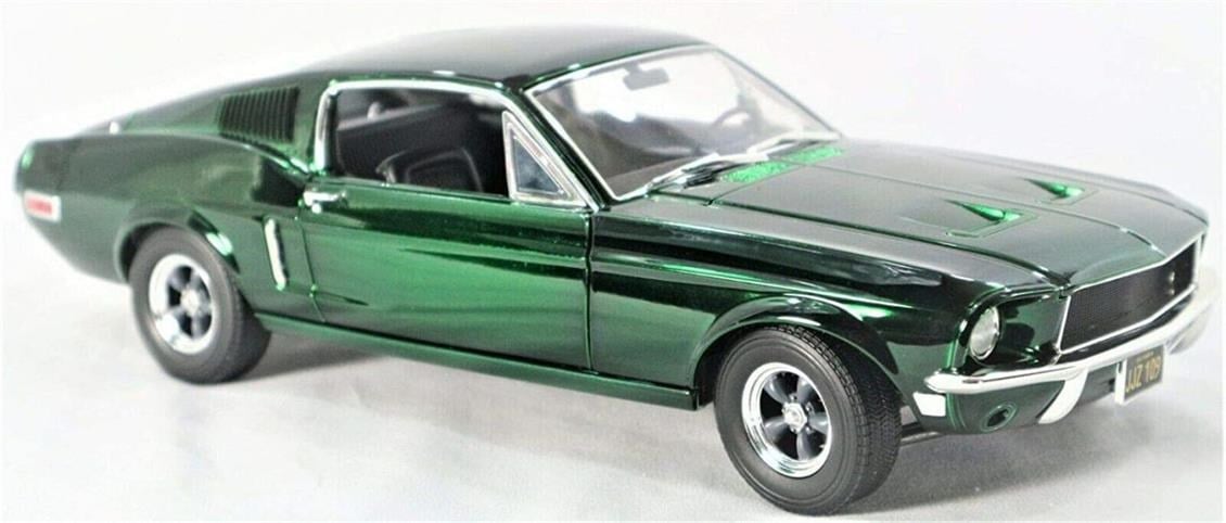 Greenlight 12823 1/18 Ölçek, 1968 Ford Mustang GT (Steve Mcqueen), Koyu Yeşil, Sergilemeye Hazır Metal Araba Modeli