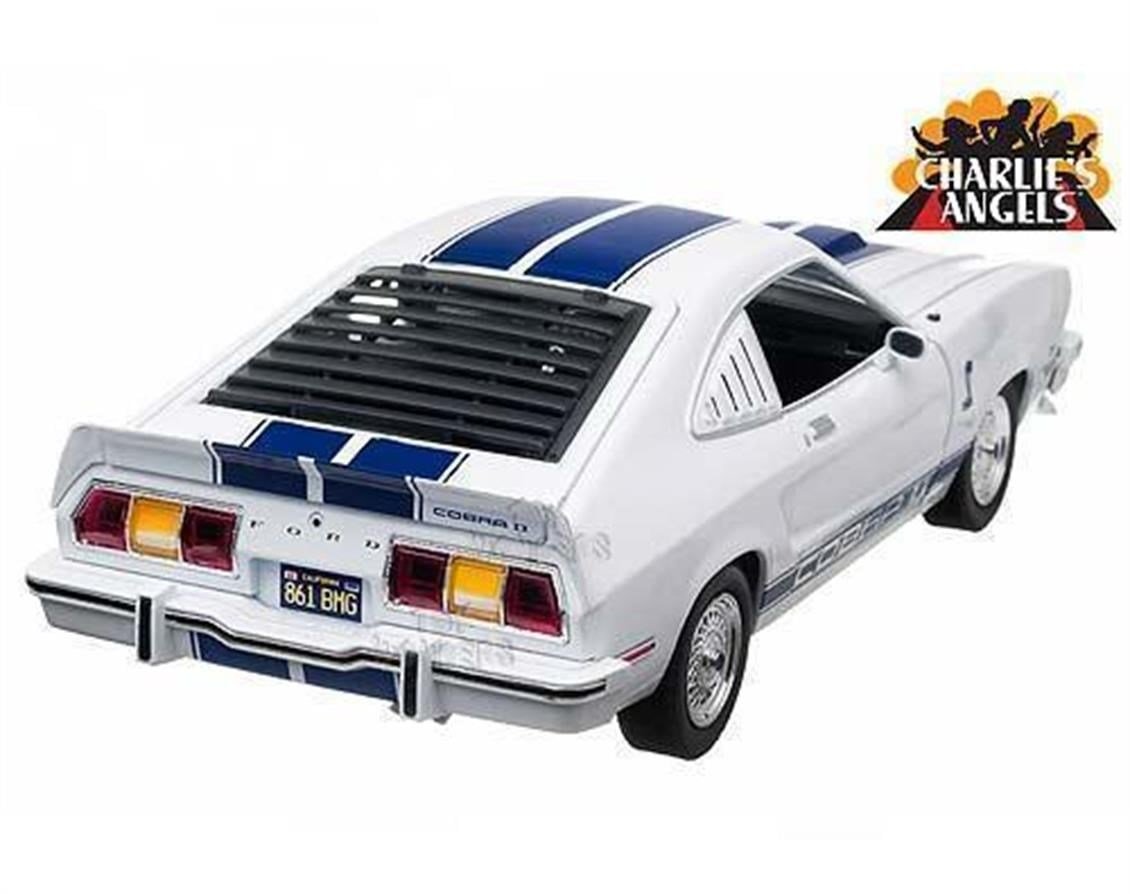 Greenlight 12880 1/18 Ölçek, 1976 Ford Mustang Cobra II (Charlies Angels), Beyaz-Mavi, Sergilemeye Hazır Metal Araba Modeli
