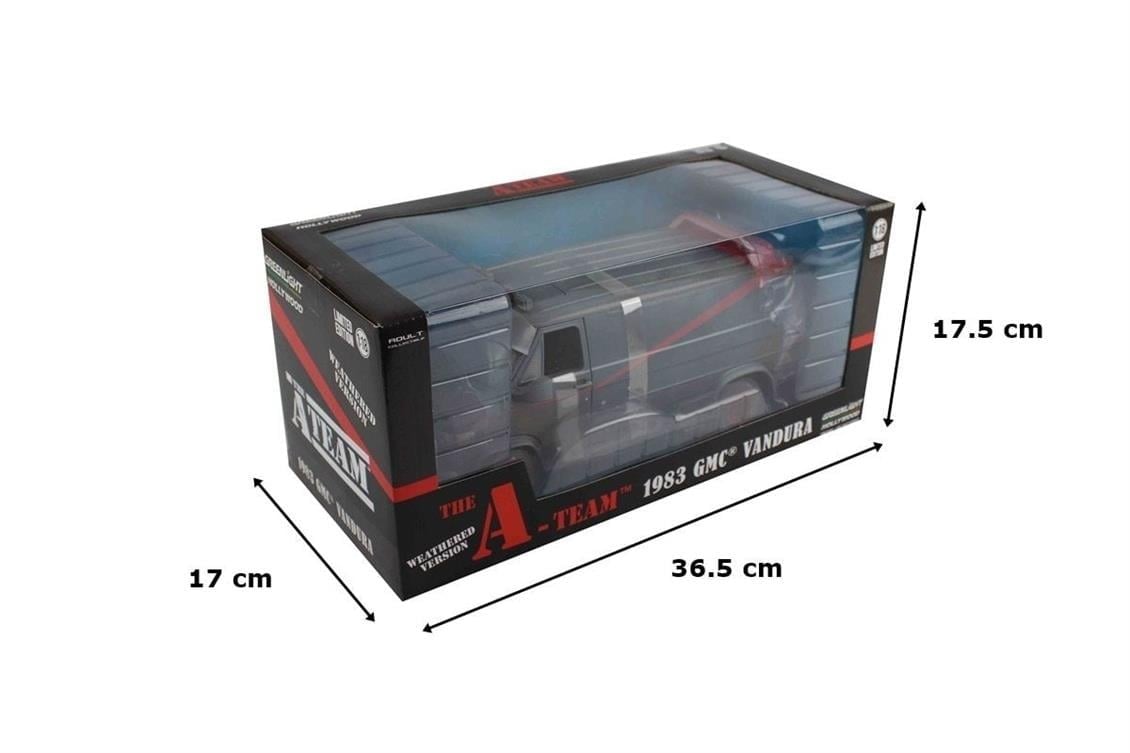 GreenLight 13567 1/18 Ölçek, 1983 GMC Vandura (A Team 1983-87 TV Seri), Gri-Siyah, Sergilemeye Hazır Metal Araba Modeli