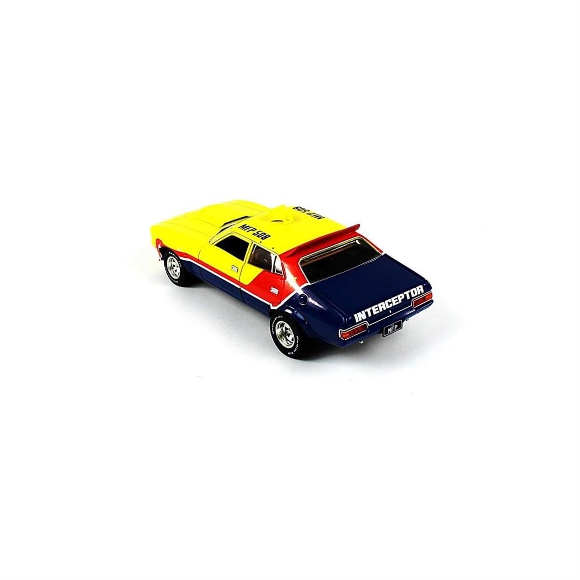 Greenlight 13574 1/18 Ölçek, 1974 Ford Falcon XB 4-Door Dedan MFP (First of the V8 Interceptor 1979), Sarı-Mavi-Kırmızı, Sergil
