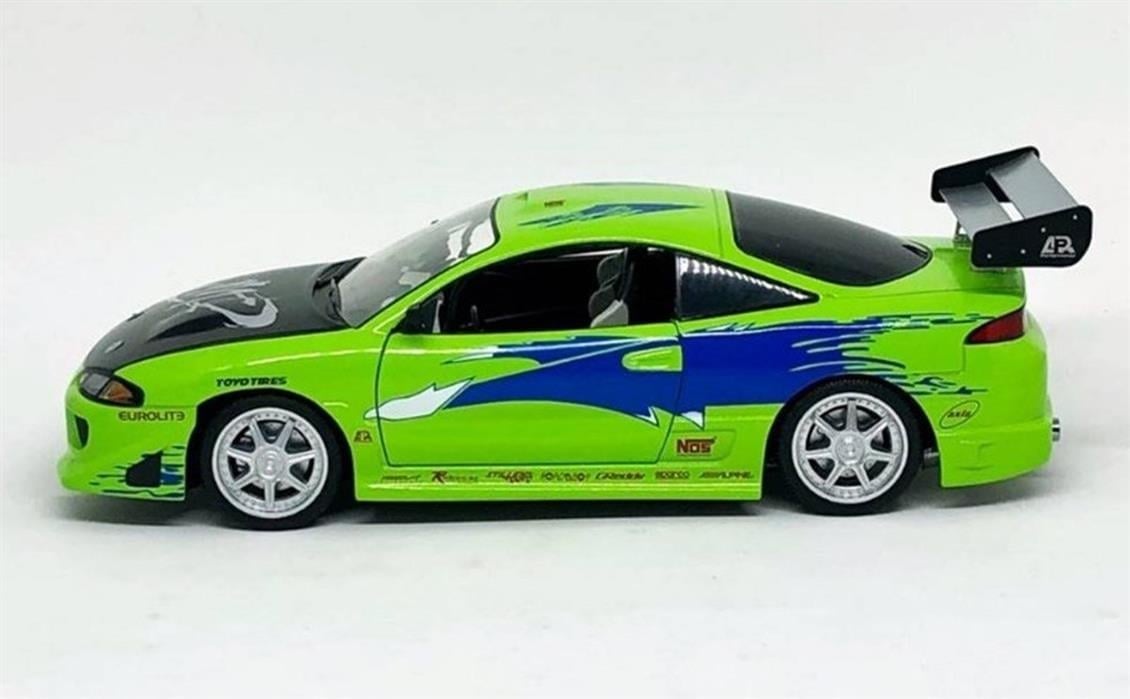 Greenlight 19039 1/18 Ölçek, 1995 Mitsubishi Eclipse (Fast&Furious), Yeşil, Sergilemeye Hazır Metal Araba Modeli