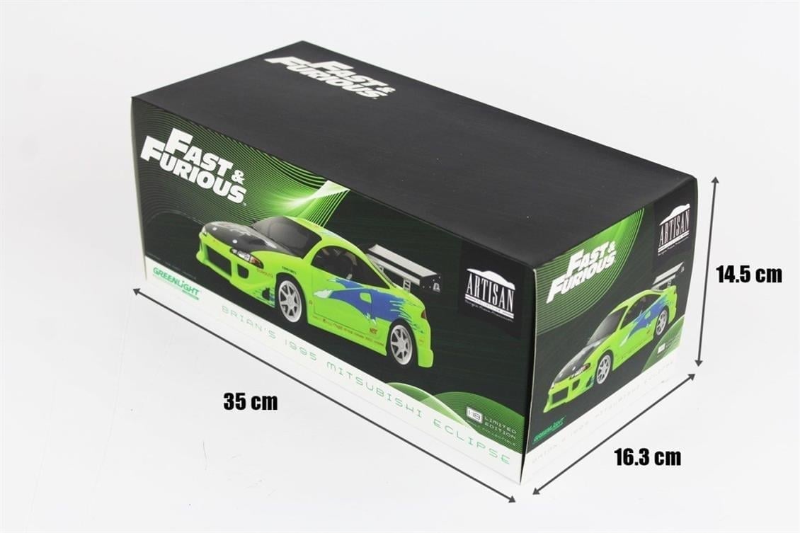 Greenlight 19039 1/18 Ölçek, 1995 Mitsubishi Eclipse (Fast&Furious), Yeşil, Sergilemeye Hazır Metal Araba Modeli