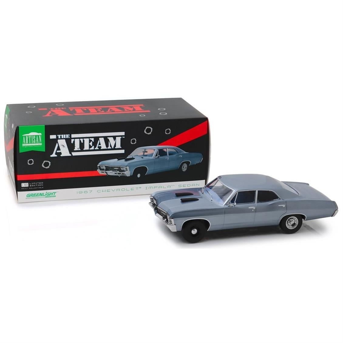 Greenlight 19047 1/18 Ölçek, Chevrolet Impala Spor Sedan (A Takımı), Mavi-Gri, Sergilemeye Hazır Metal Araba Modeli