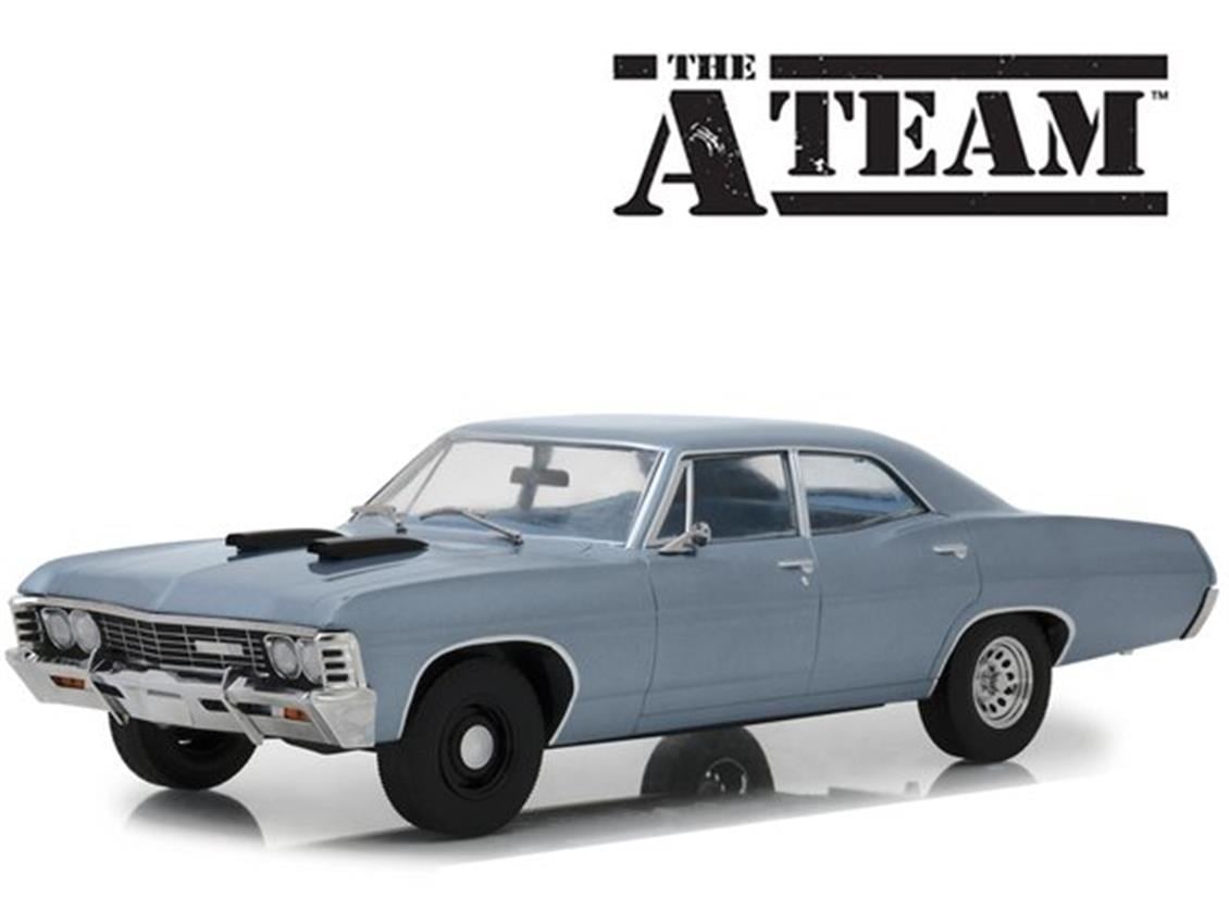 Greenlight 19047 1/18 Ölçek, Chevrolet Impala Spor Sedan (A Takımı), Mavi-Gri, Sergilemeye Hazır Metal Araba Modeli