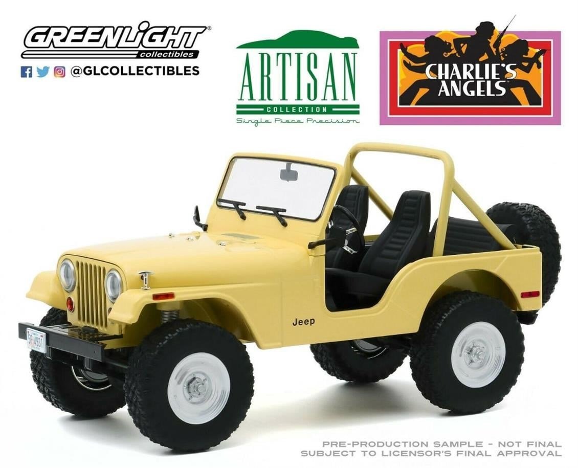 Greenlight 19078 1/18 Ölçek, 1980 Jeep CJ-5 (Charlinin Melekleri), Krem, Sergilemeye Hazır Metal Cip Modeli