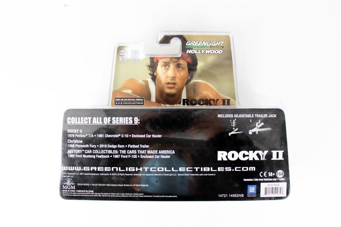 GreenLight 31120A 1/64 Ölçek, 1981 Chevrolet C-10 Custom Deluxe With Rocky's 1979 Pontiac Firebird Transam, Sergilemeye Hazır M