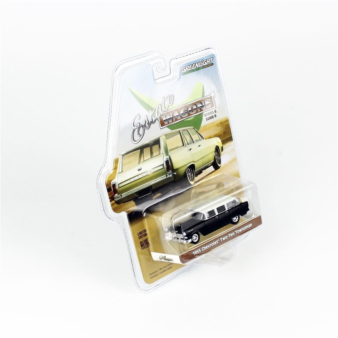 GreenLight 36010A 1/64 Ölçek, 1955 Chevrolet Two-Ten Townsman (Estate Wagon Series 6), Mat Siyah ve Fildişi, Sergilemeye Hazır