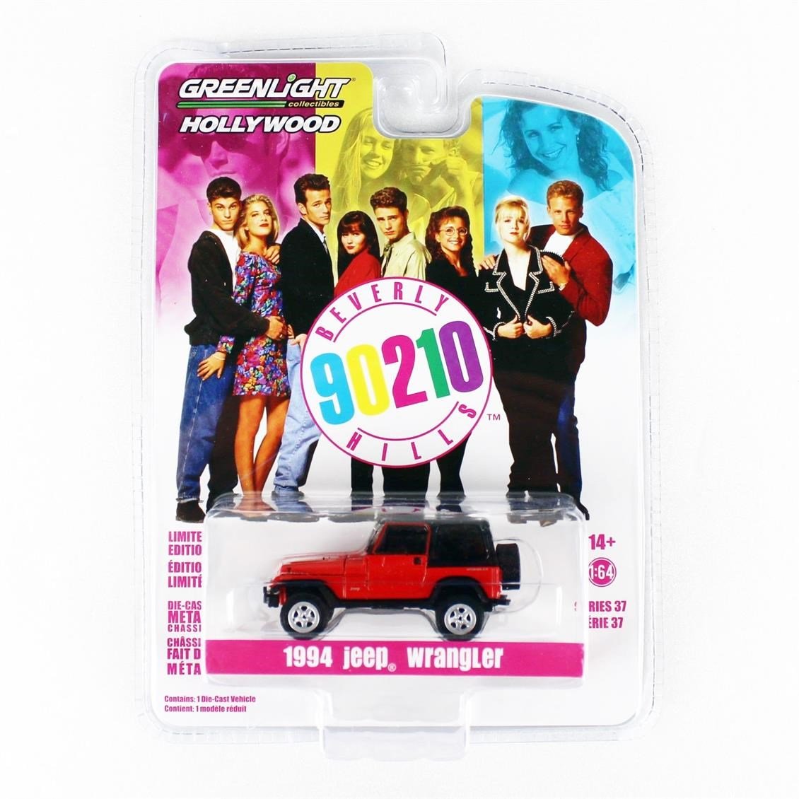 Greenlight 44970B 1/64 Ölçek, 1994 Jeep Wrangler (Beverly Hills,1990-2000 TV Series), Kırmızı, Sergilemeye Hazır Metal Araba Mo