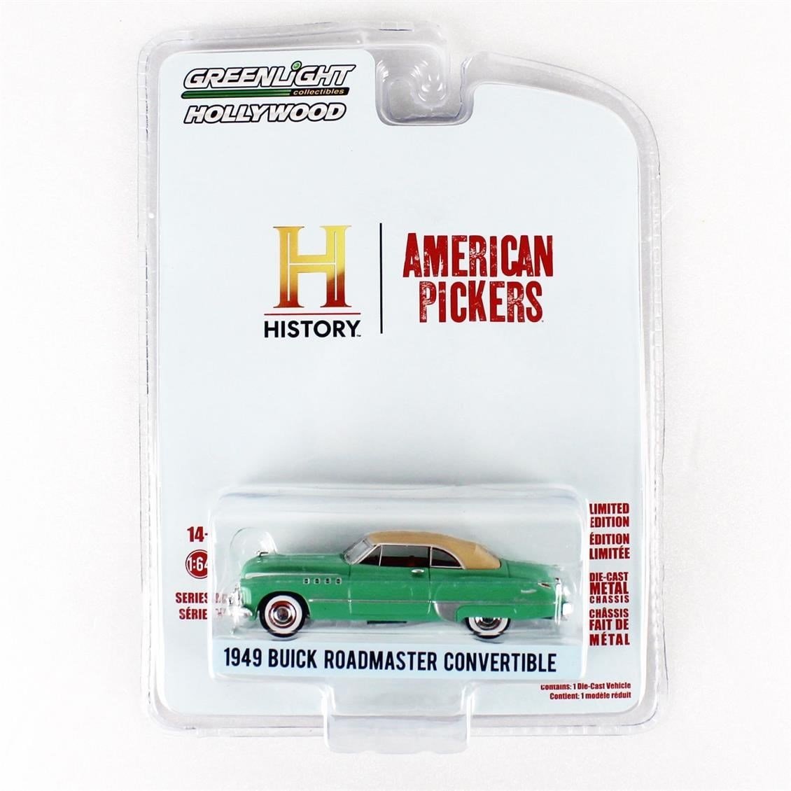 Greenlight 44970D 1/64 Ölçek, 1949 Buick Roadmaster Convertible (American Pickers 2010-Current TV Series), Yeşil, Sergilemeye H