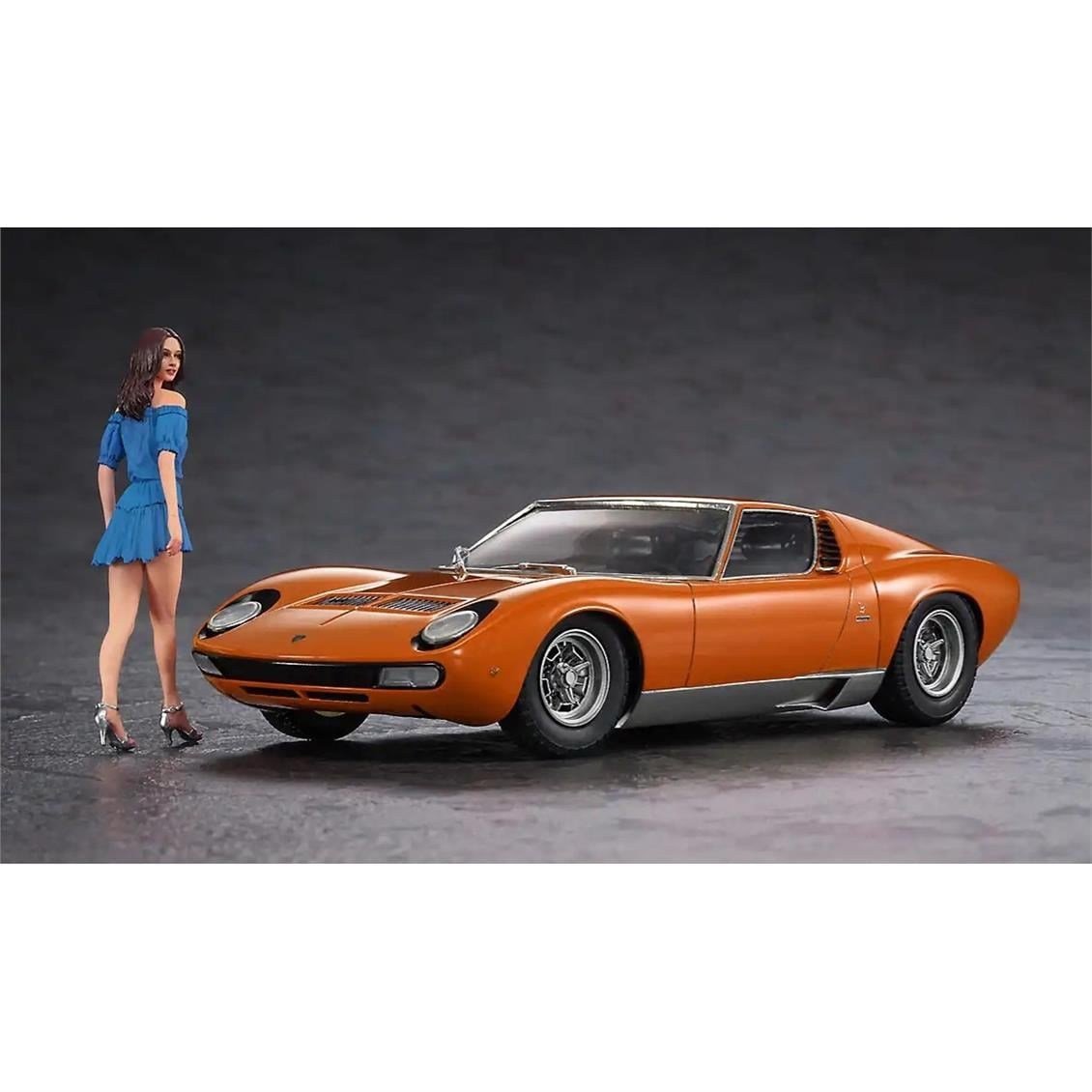 Hasegawa 20423 1/24 Ölçek, Lamborghini Miura P400 SV ve İtalyan Kız Figürü,Otomobil Plastik Model Kiti