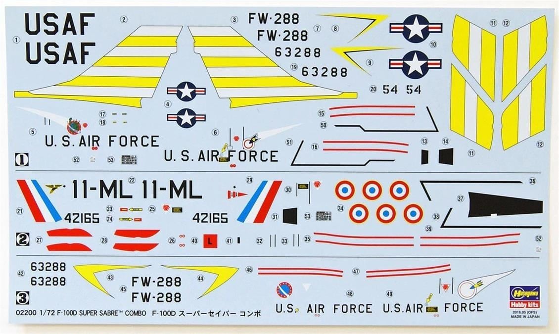 Hasegawa 2200 1/72 Ölçek, F-100D Super Sabre Combo (2 kits in the box), Savaş Uçağı Plastik Model Kiti
