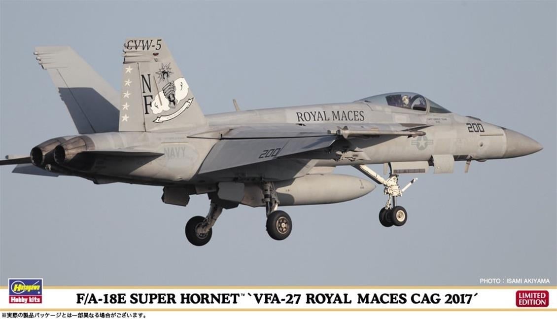 Hasegawa 2254 1/72 Ölçek, F/A-18E Super Hornet (VFA-27 Royal Maces Cag 2017) (Limited Edition), Savaş Uçağı Plastik Model Kiti
