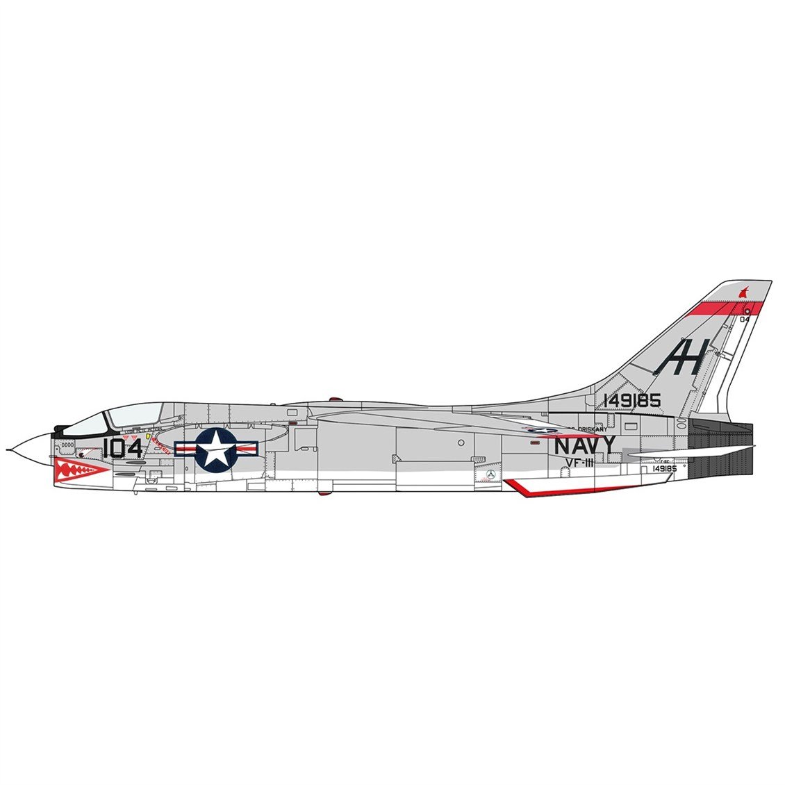 Hasegawa 7524 1/48 Ölçek, F-8E Crusader (VF-111 Sundowners) Savaş Uçağı Plastik Model Kiti