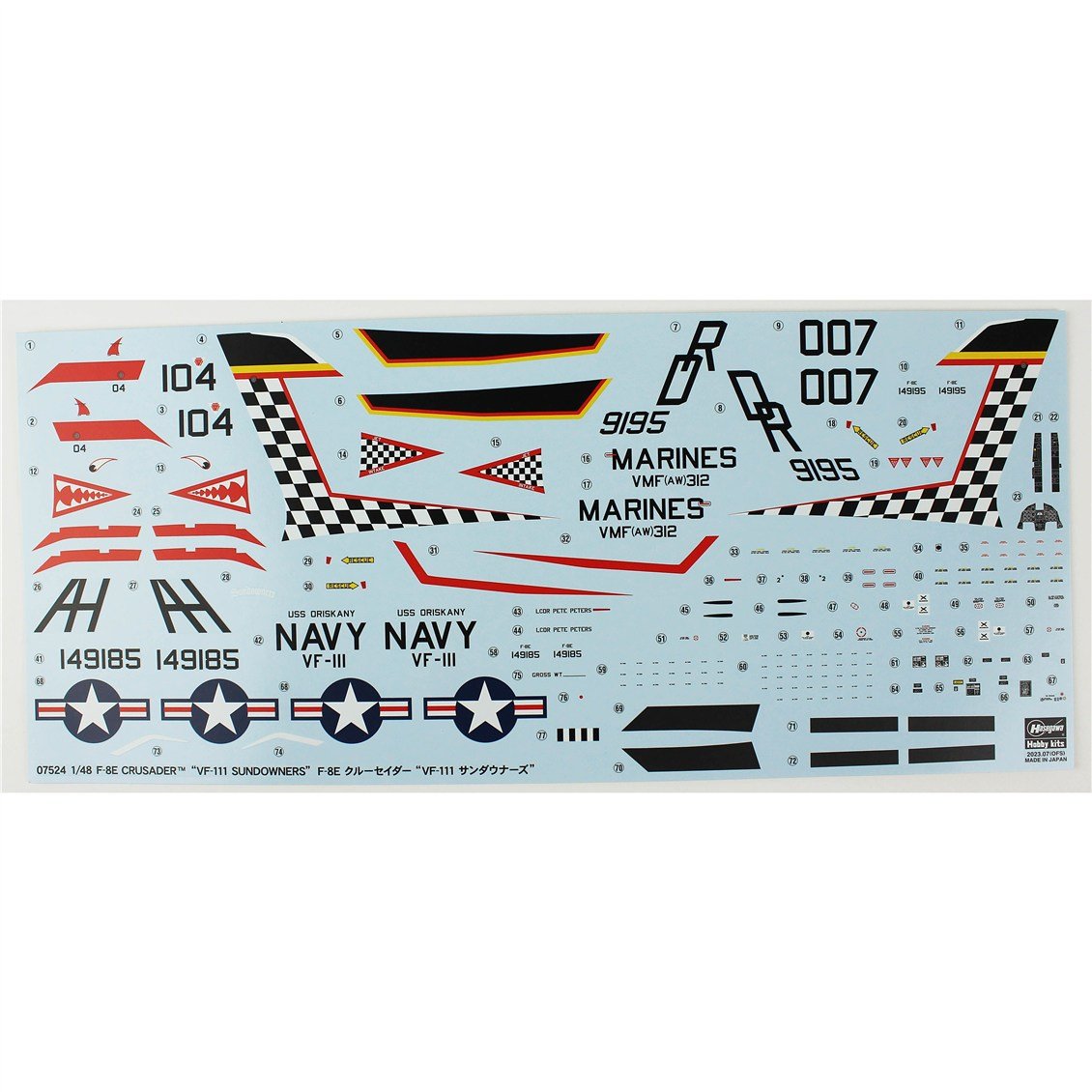 Hasegawa 7524 1/48 Ölçek, F-8E Crusader (VF-111 Sundowners) Savaş Uçağı Plastik Model Kiti
