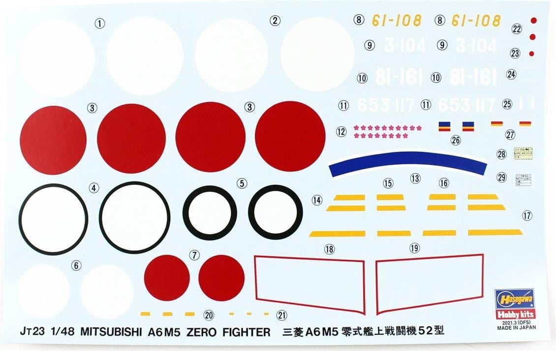 Hasegawa JT23 19123 1/48 Ölçek, MitsubishiI A6M5 Zero Fighter Type 52 (Zeke), Savaş Uçağı Plastik Model Kiti