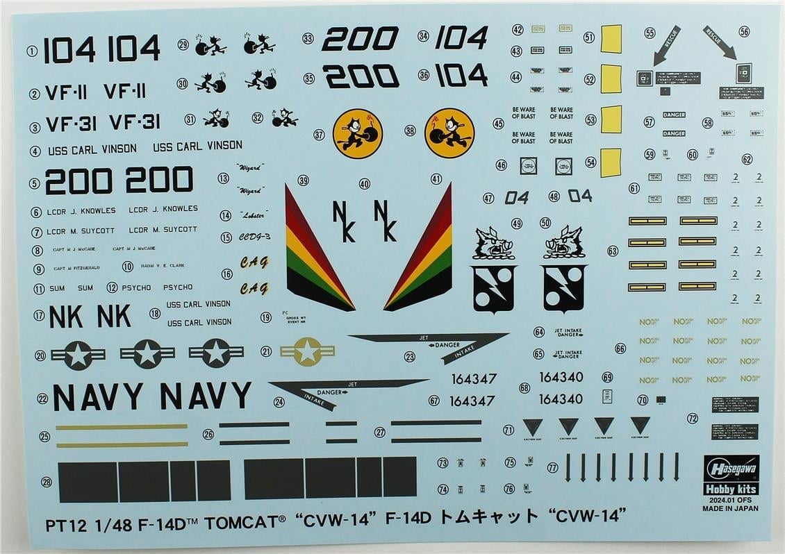 Hasegawa PT12 7212 1/48 Ölçek, F-14D Tomcat (CVW-14), Savaş Uçağı Plastik Model Kiti