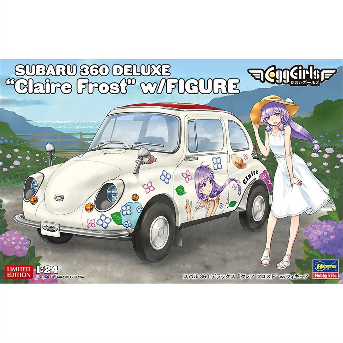 Hasegawa SP648 52448 1/24 Ölçek, Subaru 360 Deluxe (Claire Frost) ve Egg Girls Figürü, Otomobil Plastik Model Kiti