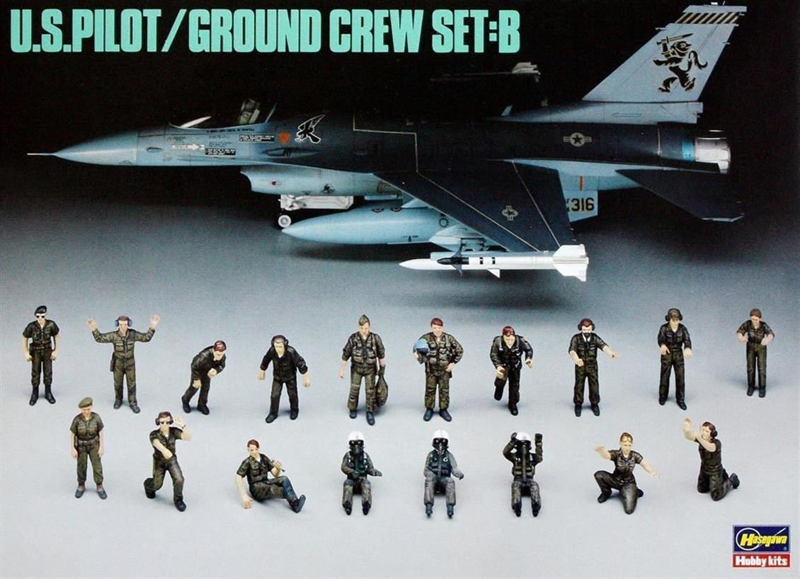 Hasegawa X48-5 36005 1/48 Ölçek, ABD Pilotu / Zemin Ekibi -B Figürleri, Plastik Model Kiti
