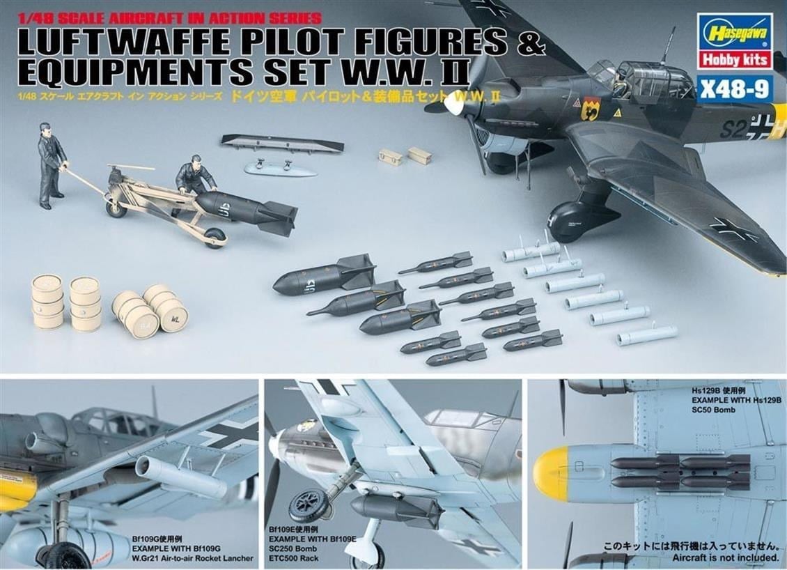Hasegawa X48-9 36009 1/48 Ölçek, Luftwaffe Pilot Figürleri ve Ekipmanları WW II Plastik Model Kiti