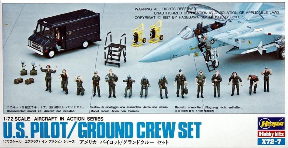 Hasegawa X72-7 35007 1/72 Ölçek, US Pilot ve Yer Ekibi Figürleri, Plastik Model Kiti