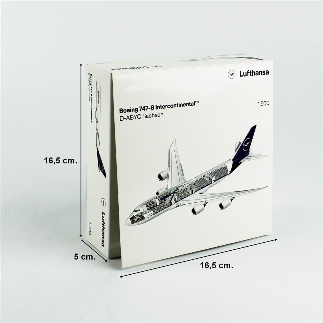 Herpa 531283-001 1/500 Ölçek, Lufthansa Boeing 747-8 Intercontinental – D-ABYC (Sachsen), Metal, Sergilemeye Hazır Model Yolcu