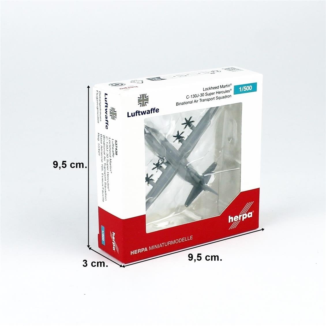 Herpa 537438 1/500 Ölçek, Luftwaffe C-130J-30 Super Hercules, Metal, Sergilemeye Hazır Model Askeri Uçak