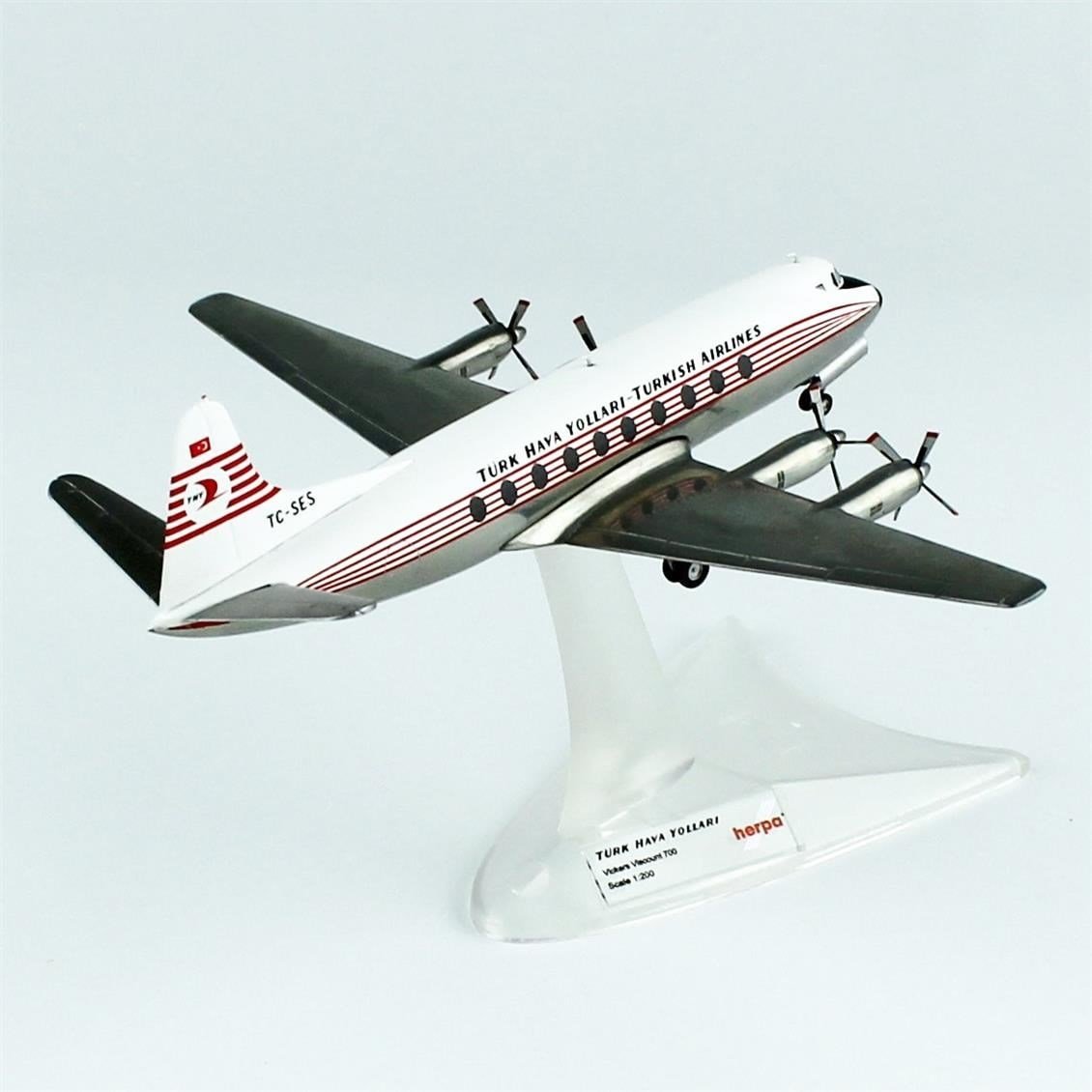 Herpa 572866 1/200 Ölçek, THY Vickers Viscount 700 - TC-SES, Metal, Sergilemeye Hazır Model Araç