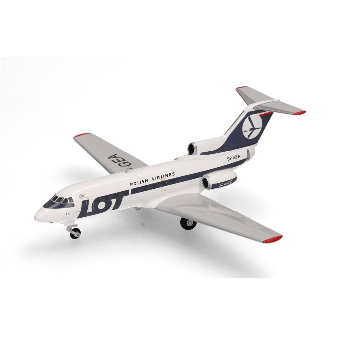 Herpa 573139 1/200 Ölçek, LOT Polonya Havayolları Yakovlev Yak-40, SP-GEA, Metal, Sergilemeye Hazır Model Yolcu Uçağı
