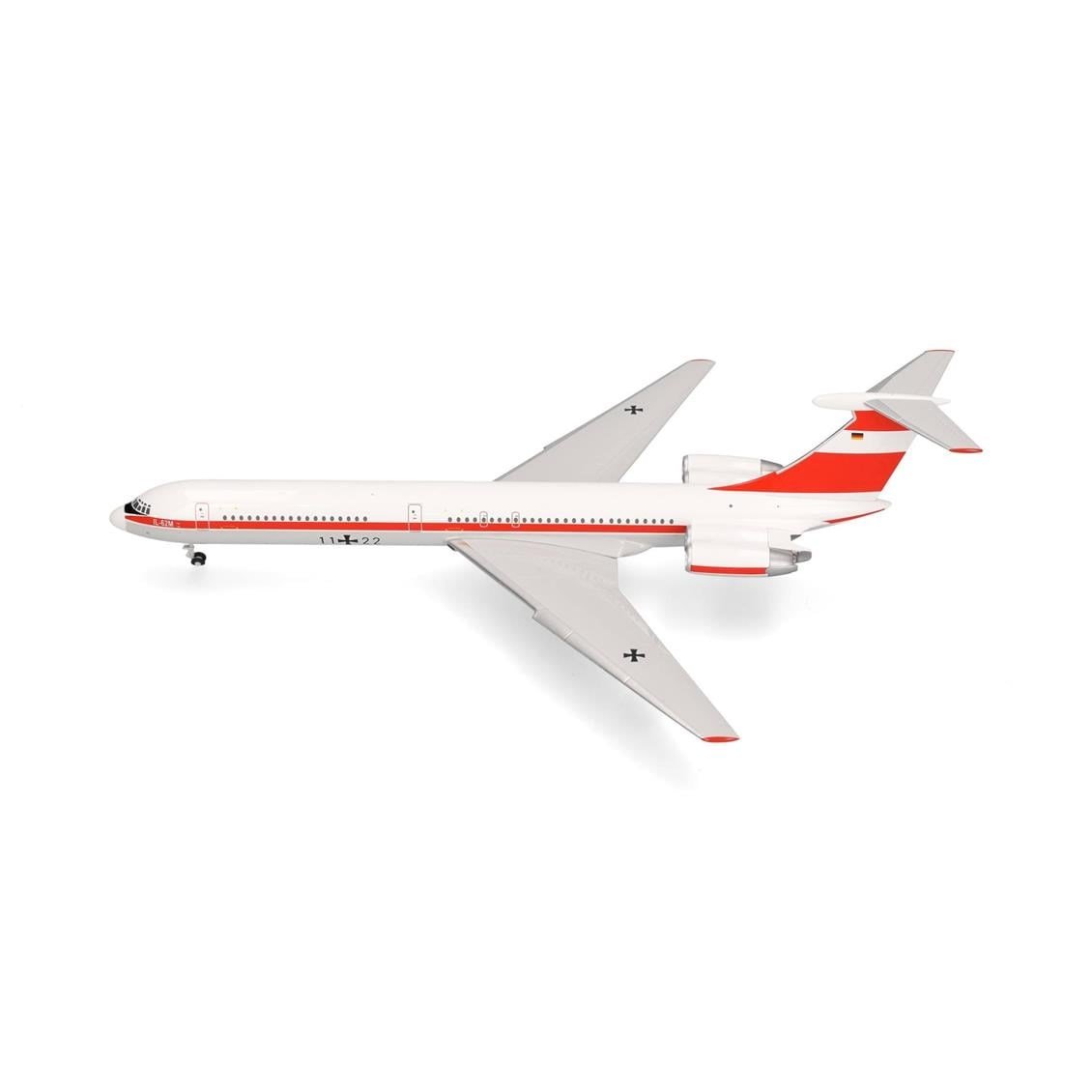 Herpa 573412 1/200 Ölçek, Luftwaffe Hava Kuvvetleri Ilyushin IL-62M, 11+22, Metal, Sergilemeye Hazır Model Askeri Uçak