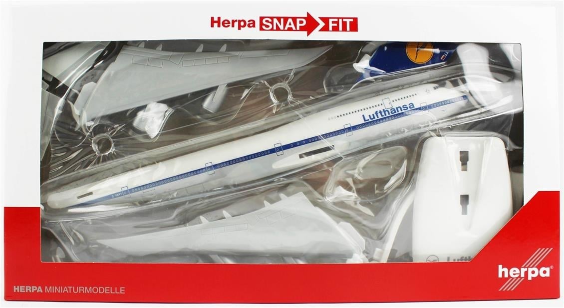 Herpa 610599 1/250 Ölçek, Lufthansa Boeing 747-8 Intercontinental (Retro), Snapfit, Sergilemeye Hazır Model Yolcu Uçağı